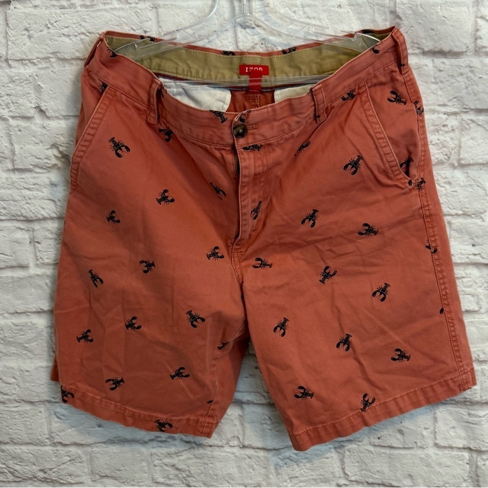 IZOD Saltwater Red & Blue Lobster Mens 8" Chino Shorts Size 34